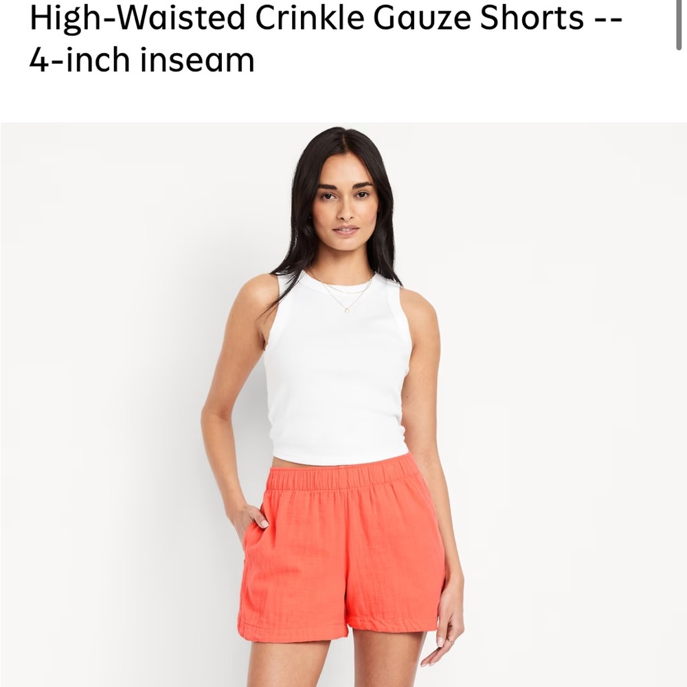 NWT Old Navy 4” crinkle cotton summer gauze short pink orange size Large